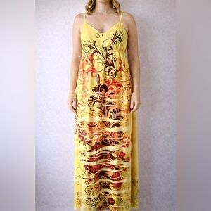 Y2K Vintage Wet Seal Yellow/Red Patterned Maxi Dress-S/M-vacation festival